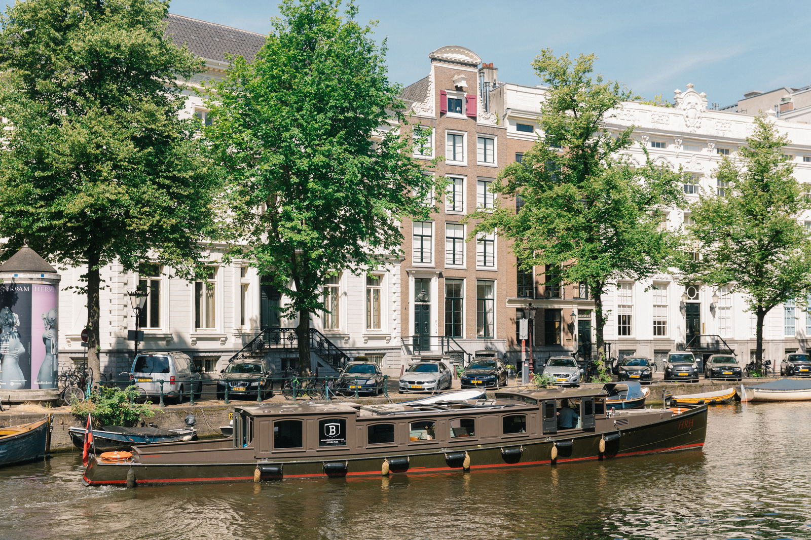 Contemporary canal boat on Amsterdam canals