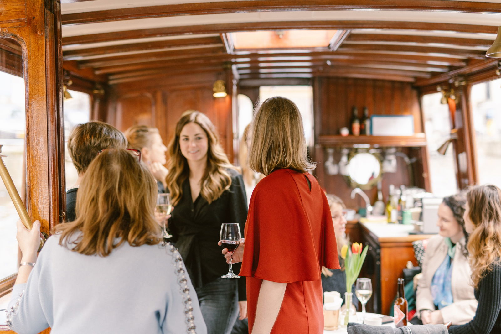 Woman on cozy saloon boat