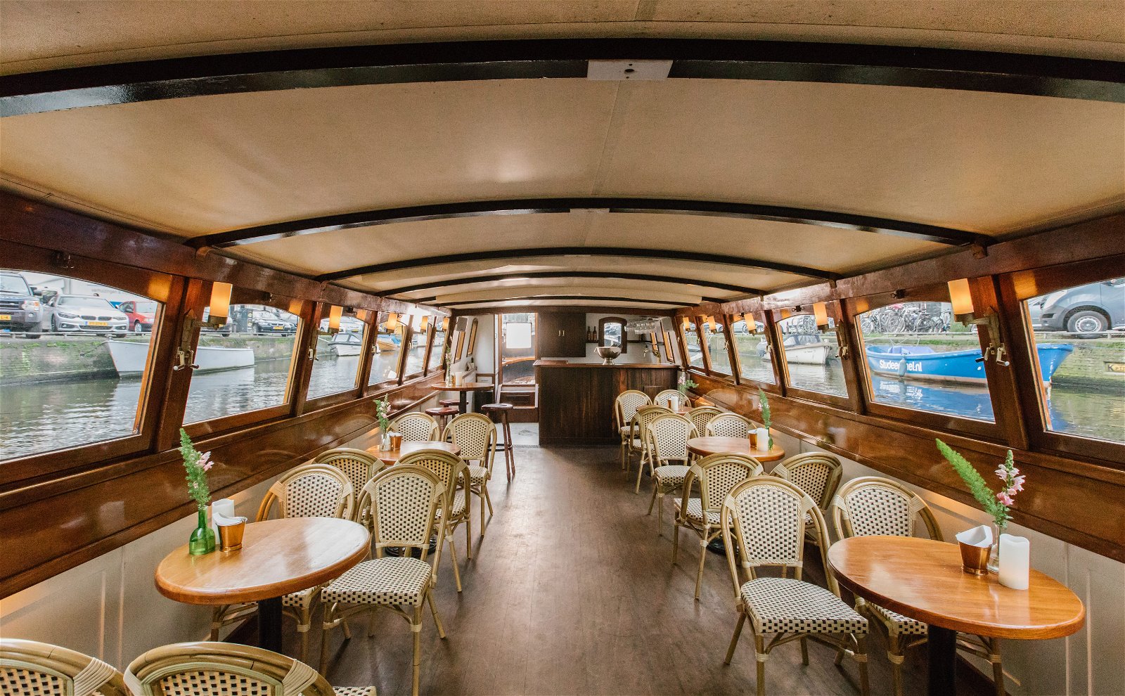 Interior large boat closed roof